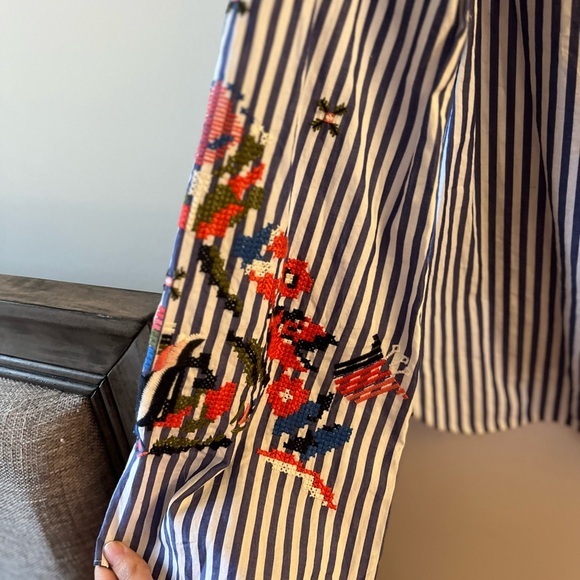 Tanya Taylor
Klara Embroidered Menswear Stripe Top, Blue/White - Picture 13 of 13